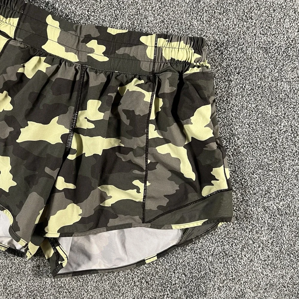 Lululemon Speed Up Shorts Camo Green Yellow Women's Size 8 Long Running